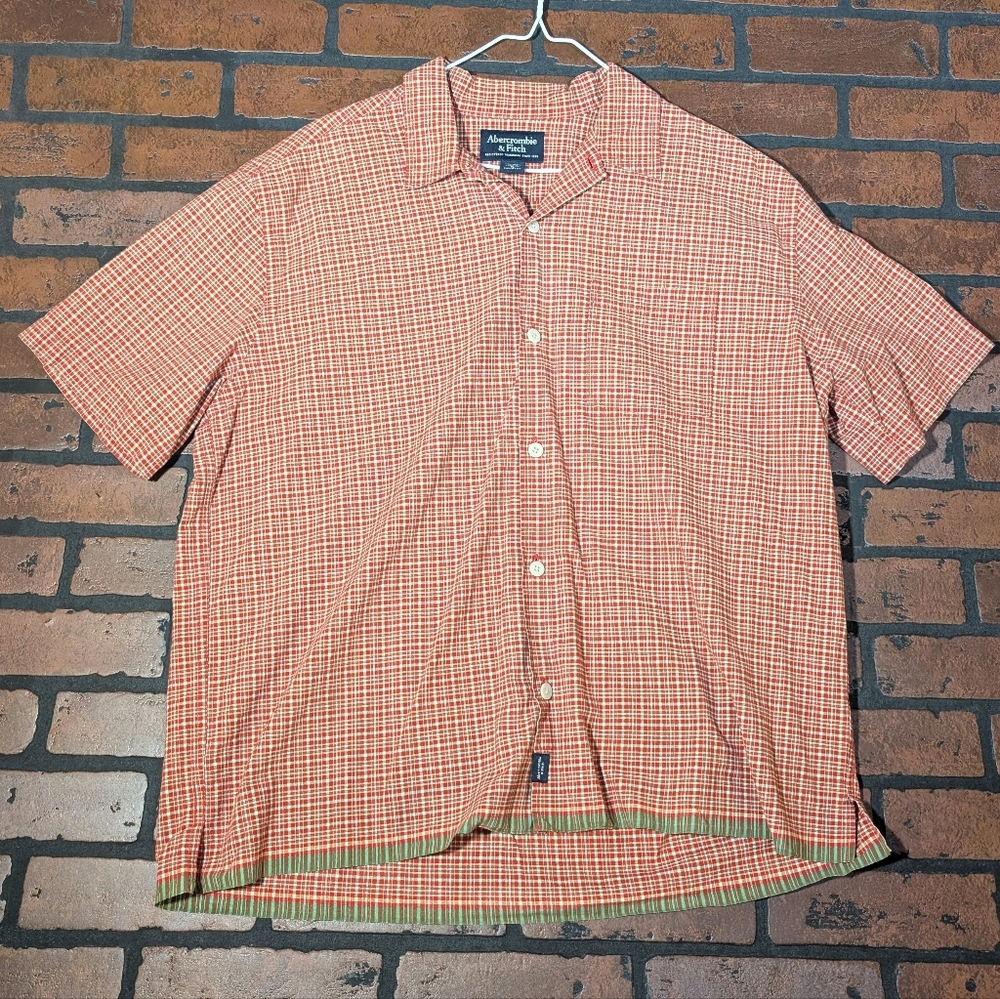 Vintage 90s Abercrombie & Fitch Mens‎ XL Red Green Plaid Cotton Camp Shirt